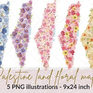 Palästina floral Landkarte 5 Clipart Illustrationen | Palästina png Bilder | Palästina digital | Palästina Dateien |Kommerzielle Nutzung