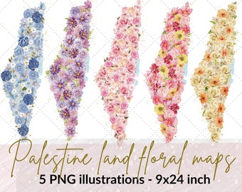 Palestine floral map 5 clipart illustrations | Palestine png images |Palestine clipart | Palestine digital | Palestine files |Commercial use
