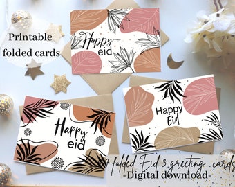 Eid printable 5 x 7 folded card - eid digital greeting card -tropical leaves eid card -Happy eid printable card - Instant download