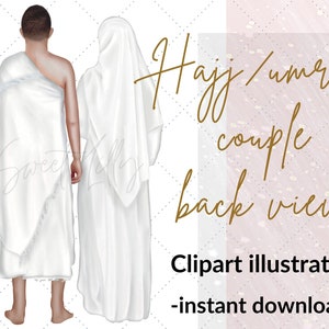 Hadj/Umrah paar achteraanzicht clipart illustratie | Moslimpaar digitaal | Islamitische illustraties | Islamitische png-afbeelding | islamitisch commercieel gebruik