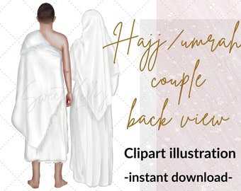 Hajj/Umrah couple back view clipart illustration | Muslim couple digital | Islamic clip art | Islamic png image | islamic commercial use