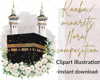 Kaaba & minarets clipart illustration | Hajj/umrah digital file |Islamic clipart |Kabaa png file | Commercial use islamic graphics