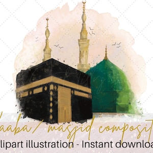 Kaaba & masjid composition clipart illustration | Hajj/umrah digital file |Islamic clipart |Kabaa png file | Commercial use islamic graphics