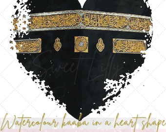 Watercolour Kaaba in a heart shape clipart illustration | Kaaba digital file |Islamic clipart |Kabaa  file |Commercial use islamic graphics