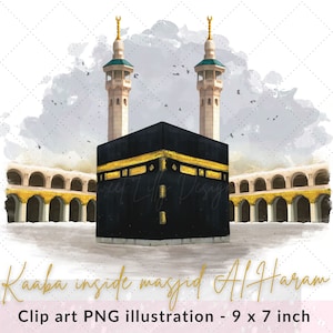 Kaaba inside masjid clipart illustration |Hajj/umrah digital file |Islamic clipart |Kabaa & minarets file |Commercial use islamic graphics