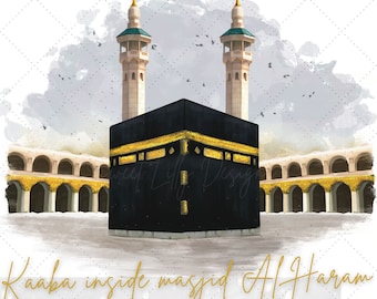 Kaaba inside masjid clipart illustration |Hajj/umrah digital file |Islamic clipart |Kabaa & minarets file |Commercial use islamic graphics