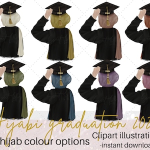 Femme en hijab tenant un chapeau 2024 illustrations de clipart option remise des diplômes 8 | Clipart hijabi islamique | Numérique islamique | Utilisation commerciale islamique