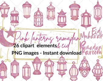 Pink lanterns clipart- islamic clipart- ramadan clipart- eid clipart- arabic clipart- digital download- commercial use clipart