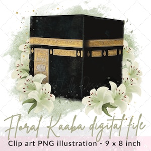 Floral kaaba clip art illustration | Kaaba digital file | Islamic floral clip art | Kabaa png file |  Commercial use islamic graphics