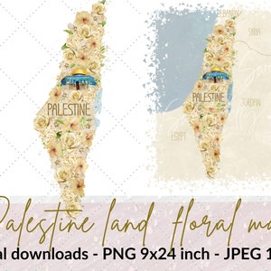 Carte florale de la Palestine avec le dôme de l'illustration de clipart de roche. | Images Palestine | Palestine numérique | Fichiers Palestine | Utilisation commerciale