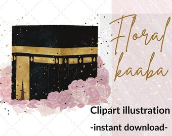 Floral kaaba clip art illustration | Eid al adha digiral file | Islamic floral clip art | Kabaa png file |  Commercial use islamic graphics