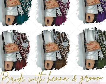 Bride with henna & groom 6 colour option clip art illustrations|Muslim bride groom islamic graphics| Muslim couple PNG images|Commercial use