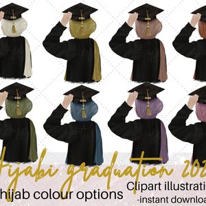 Woman in hijab holding her hat graduation 2025 clip art illustration | Hijabi graduation graphics | Islamic Digital | commercial use