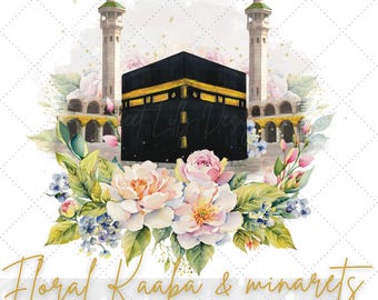 Floral kaaba & minarets clip art illustration | Kaaba digital file | watercolour Islamic graphic clip art | Kabaa png file |  Commercial use