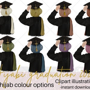 Woman in hijab holding her hat graduation clip art illustration | Islamic hijabi clip art | Islamic Digital | islamic commercial use clipart