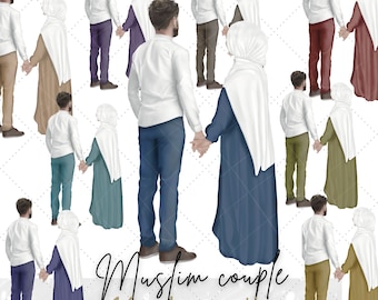Muslim couple 16 colour options clip art illustration | Islamic graphics |  Muslim couple png image | Commercial use islamic file