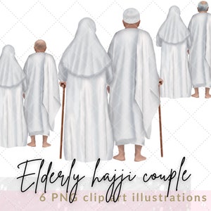 Idosos hajj/Umrah casal 6 ilustrações de clipart PNG | Hajj / Umrah clipart | arquivos digitais islâmicos | |Gráficos islâmicos de uso comercial