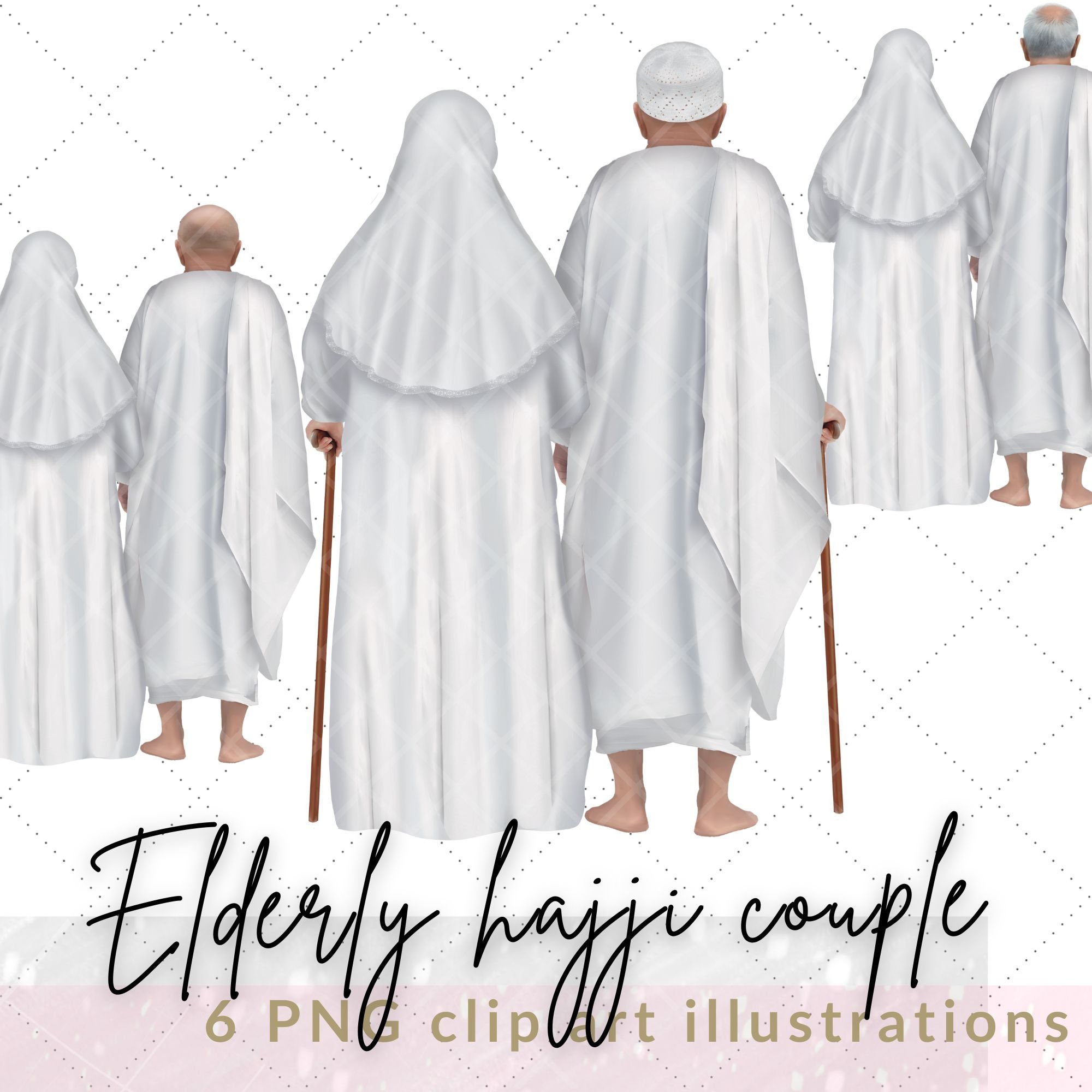 Elderly hajj/Umrah couple 6 PNG clipart illustrations | Hajj / Umrah clipart | islamic digital files | |Commercial use islamic graphics