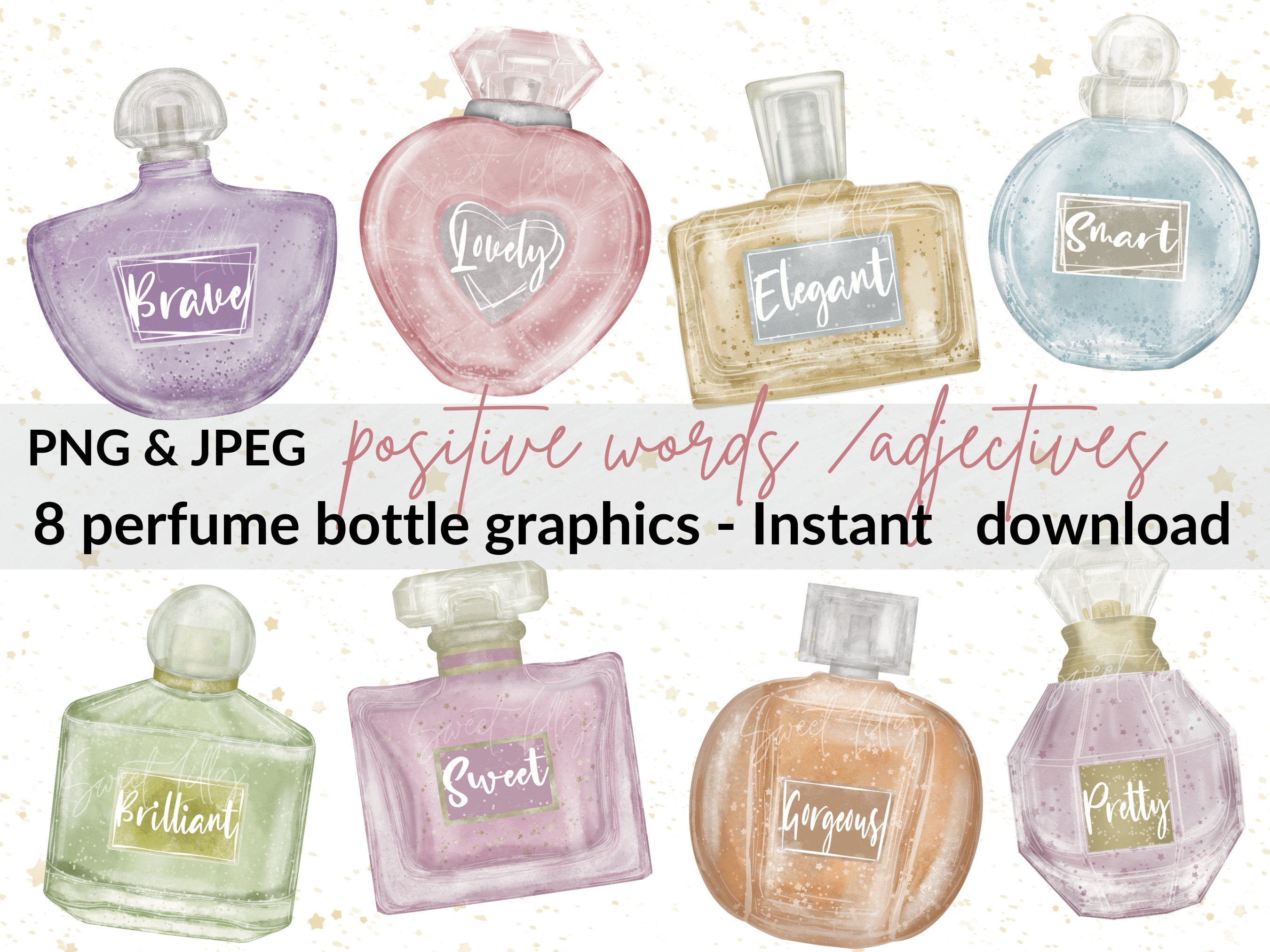 Perfume Bottles Clipart Set positive Adjectives on Perfume Etsy