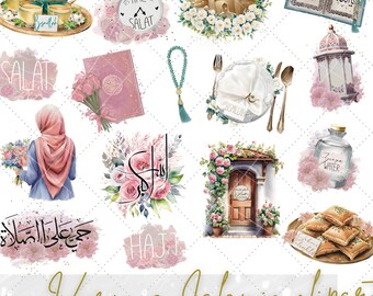 Ilustraciones de imágenes prediseñadas islámicas 40 / Gráficos islámicos florales / Archivos Hijabi / imágenes islámicas de acuarela / Archivos islámicos de uso comercial