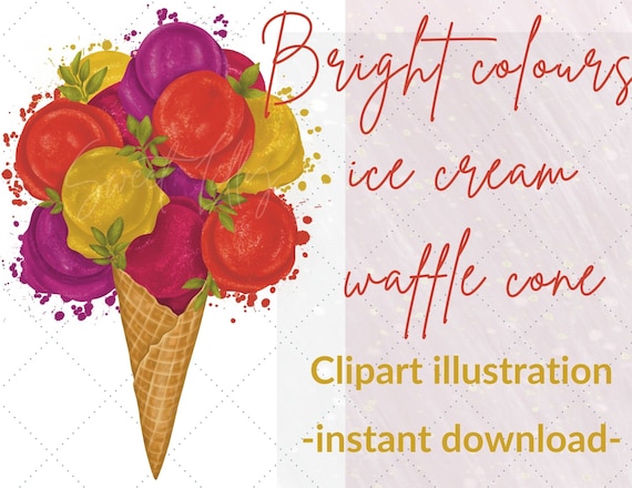 Colorful Ice Cream In Waffle Cone, Colorful Ice Cream, In Waffle Cone, Cream  PNG Transparent Image and Clipart for Free Download