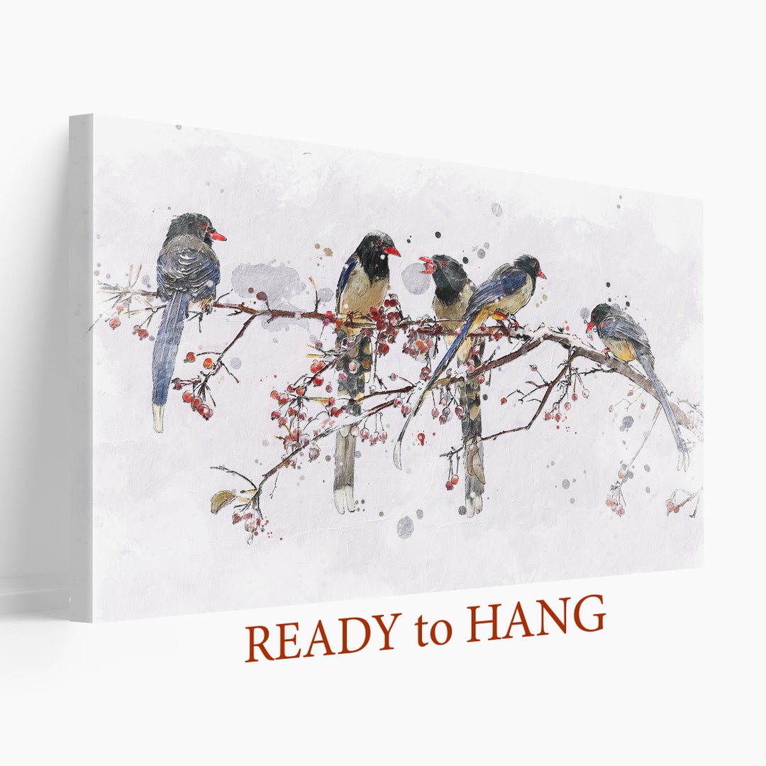 Abstract Birds on A Branch Canvas, Colorful Birds on A Branch Painting ...