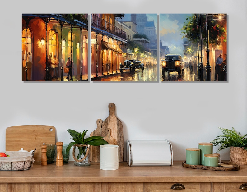 New Orleans Downtown Retro Canvas Print, Vintage New Orleans Wall Art