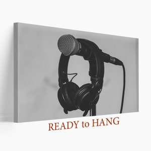 Headphones Canvas Print, Microphone Print, Microphone Canvas Art, Singer Gift, Music Studio Wall Decor, Recording Studio Decor