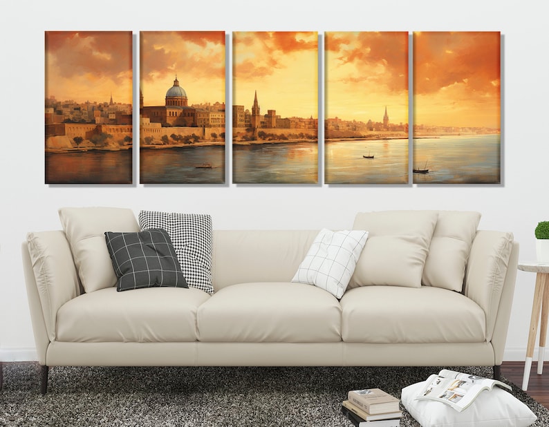 Vintage Valletta Canvas Print, Large Malta Wall Art, Stunning Valletta Painting, Retro Valletta Wall Decor, Malta Canvas Art image 8