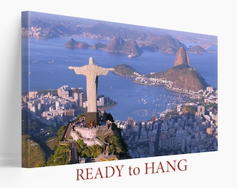 Rio De Janeiro Canvas Print, Large Rio De Janeiro Skyline, Christ the Redeemer Statue, Rio Wall Art, Brazilian Gift, Rio Poster