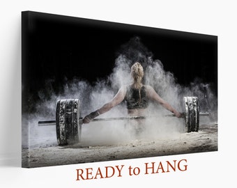 Fitness Girl Print, Motivation Canvas, Fitness Canvas Print, Gym Wall Art, Dumbbell Poster, Gym Room Decor