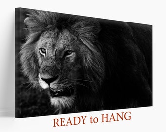 Impresión en lienzo de león en blanco y negro, arte mural de leones