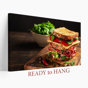Impresión en lienzo de sándwich, decoración de pared de cocina, impresión de sándwich, decoración de restaurante, foto de sándwich, regalo gastronómico, impresión de comida
