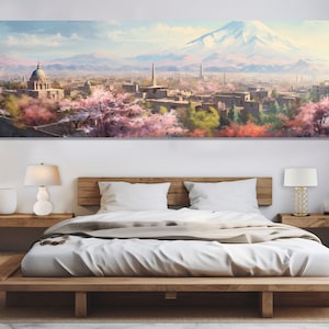 Grande arte de parede em tela de Yerevan, pintura do horizonte de Yerevan, impressão em tela de Yerevan, decoração de parede retrô da Armênia, arte em tela da Armênia