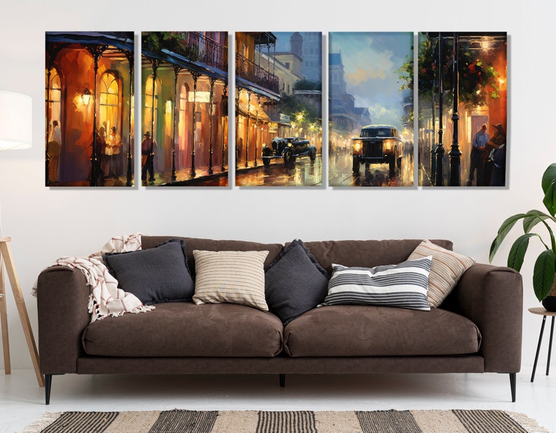 New Orleans Downtown Retro Canvas Print, Vintage New Orleans Wall Art