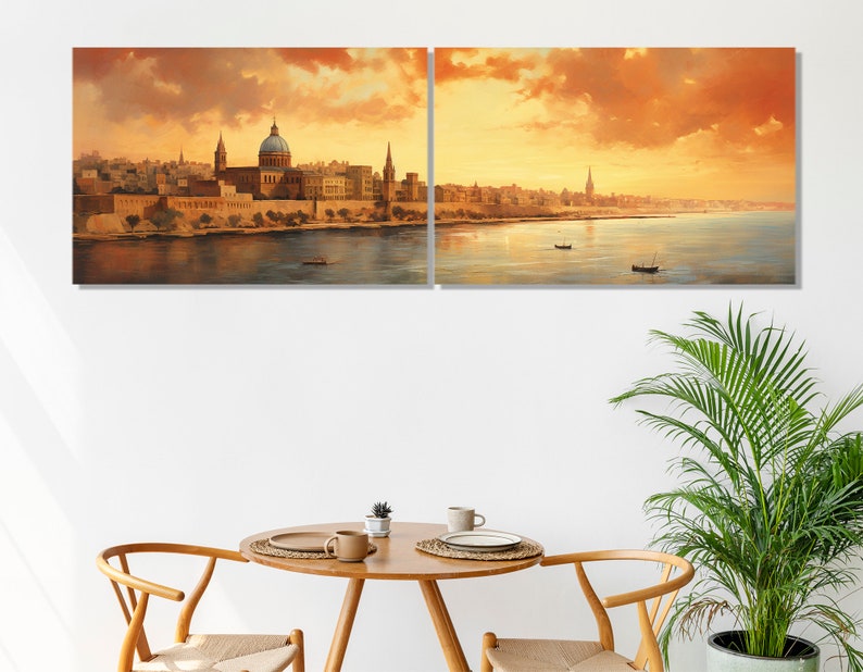 Vintage Valletta Canvas Print, Large Malta Wall Art, Stunning Valletta Painting, Retro Valletta Wall Decor, Malta Canvas Art image 6