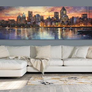 Vintage Montréal Skyline Painting, Montréal Canvas Print, Large Montréal Wall Art, Stunning Montréal Retro Print, Canada Wall Art