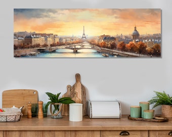 Stunning Paris Skyline Painting, Paris Canvas Print, Large Paris