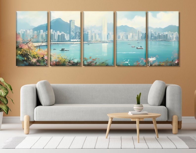 Large Hong Kong Wall Art, Hong Kong Painting, Hong Kong Skyline Canvas