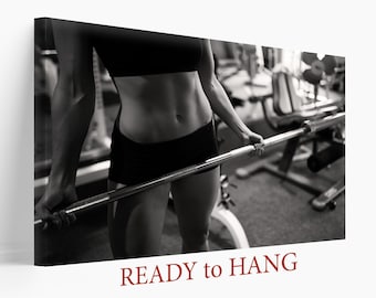 Fitness Girl Print, Motivation Canvas, Sport Canvas Print, Gym Wall Art, Dumbbell Poster, Gym Room Decor
