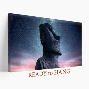 Moai Statue Leinwanddruck, Moai Statue Wandkunst, Sternenhimmel Druck, Sternenhimmel Leinwandkunst