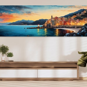 Cinque Terre Sunset Painting, Cinque Terre Canvas Print, Beautiful Cinque Terre Painting, Large Italian Wall Art, Italy Painting