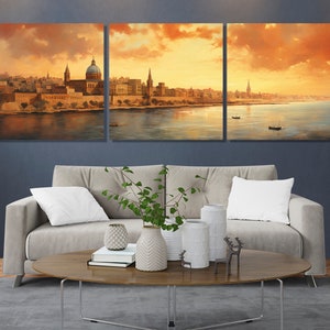 Vintage Valletta Canvas Print, Large Malta Wall Art, Stunning Valletta Painting, Retro Valletta Wall Decor, Malta Canvas Art image 2