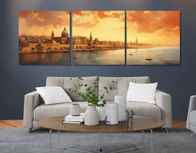 Vintage Valletta Canvas Print, Large Malta Wall Art, Stunning Valletta Painting, Retro Valletta Wall Decor, Malta Canvas Art image 2