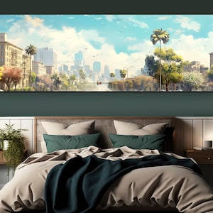 Large Los Angeles Wall Art, Vintage Los Angeles Canvas Print, Stunning Spring Los Angeles Retro Painting, LA Wall Decor