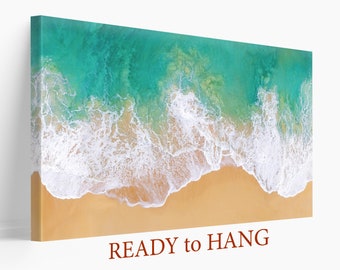 Aerial Beach View Canvas, Blue Ocean Water, Abstract Ocean Print, Ocean Wall Art, Blue Wall Decorr