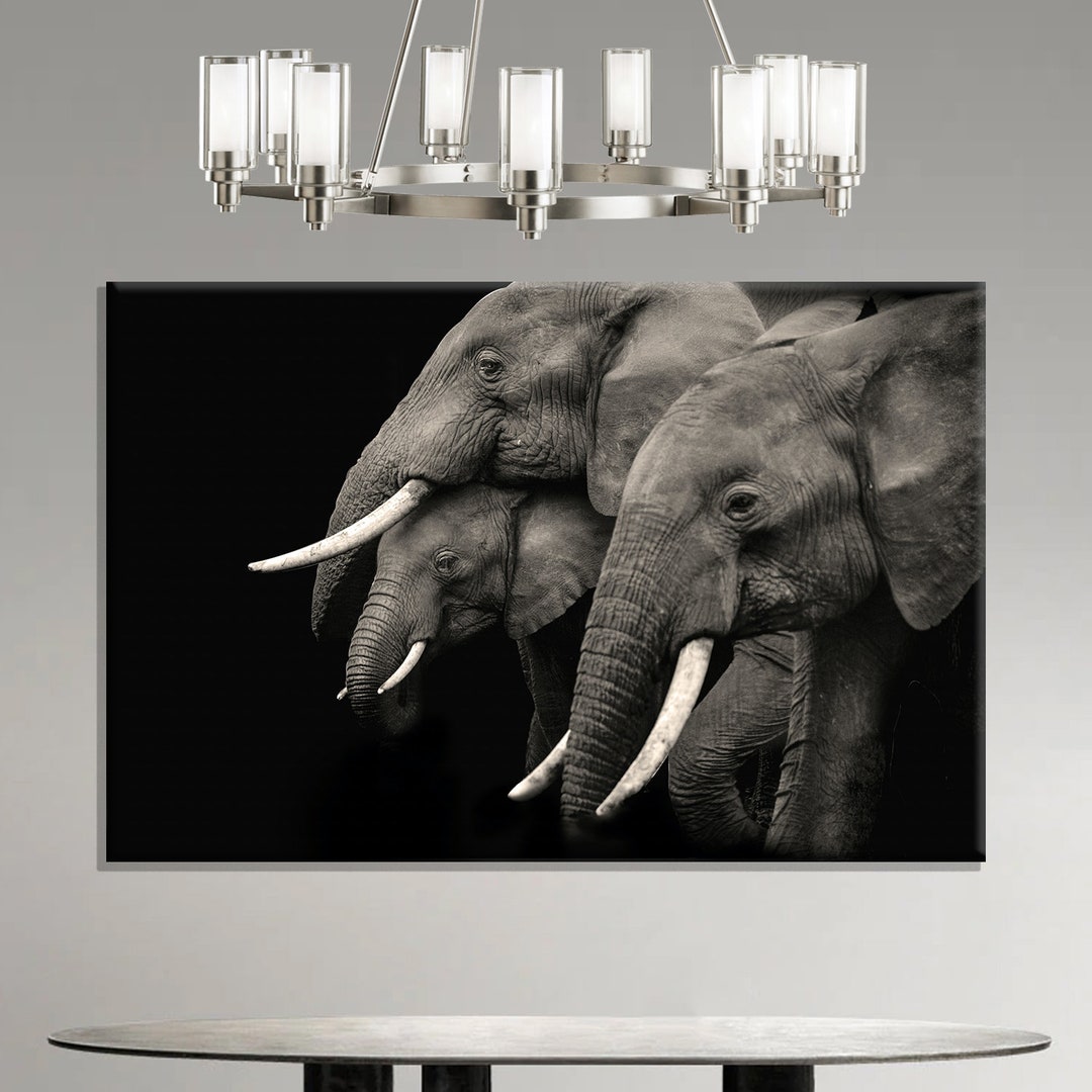 Black and White Elephant Family Canvas Print, African Wall Art - Etsy