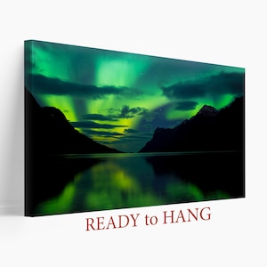 Aurora Borealis Canvas Print, Nature Photography, Mountains Canvas Art, Norway Wall Art, Lake Canvas, Nature Wall Art