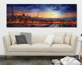 Vintage Marrakech Downtown Painting, Marrakech Canvas Print, Large Marrakech Wall Art, Retro Morocco Canvas Print, Morocco Wal Art