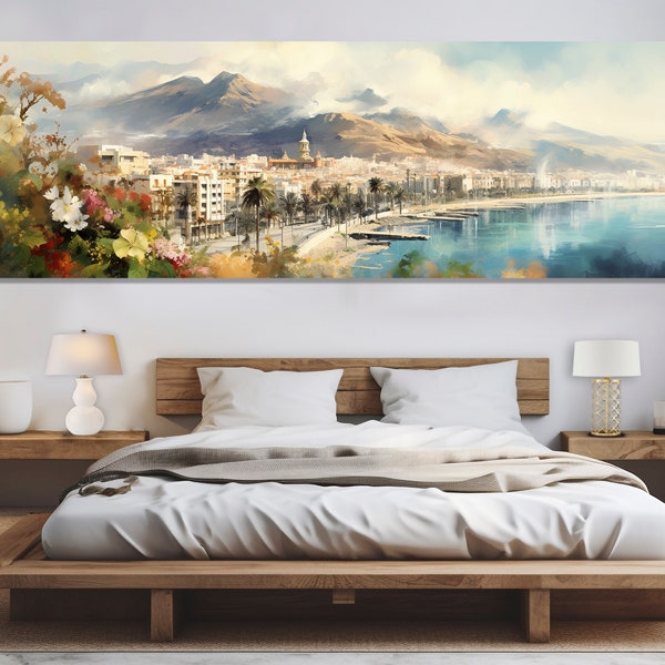 Large Tenerife Canvas Print, Canary Islands Wall Art, Tenerife Skyline Painting, Vintage Tenerife Canvas Print